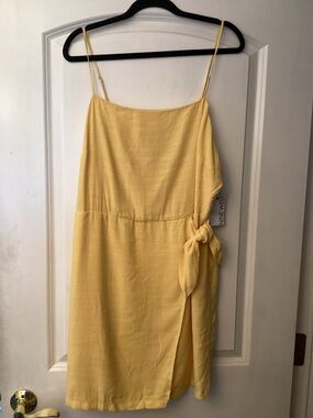 Nine West Light Yellow Faux Wrap Side-Tie Spaghetti Strap Mini Dress Size XXL